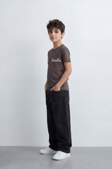 Boy's Tomato Store Breathe Deeply T-Shirt Knit Fabric Featuring Front Script Typography Print Lower Back Script Slim Fit
