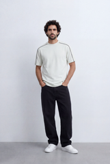 Men’s Tomato Store Minimal Contrast Trim T-Shirt Clean Athletic Inspired Design Shoulder Piping Detail