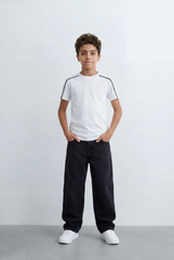 Boy's Tomato Store Minimal Contrast Trim T-Shirt Clean Athletic Inspired Design Shoulder Piping Detail