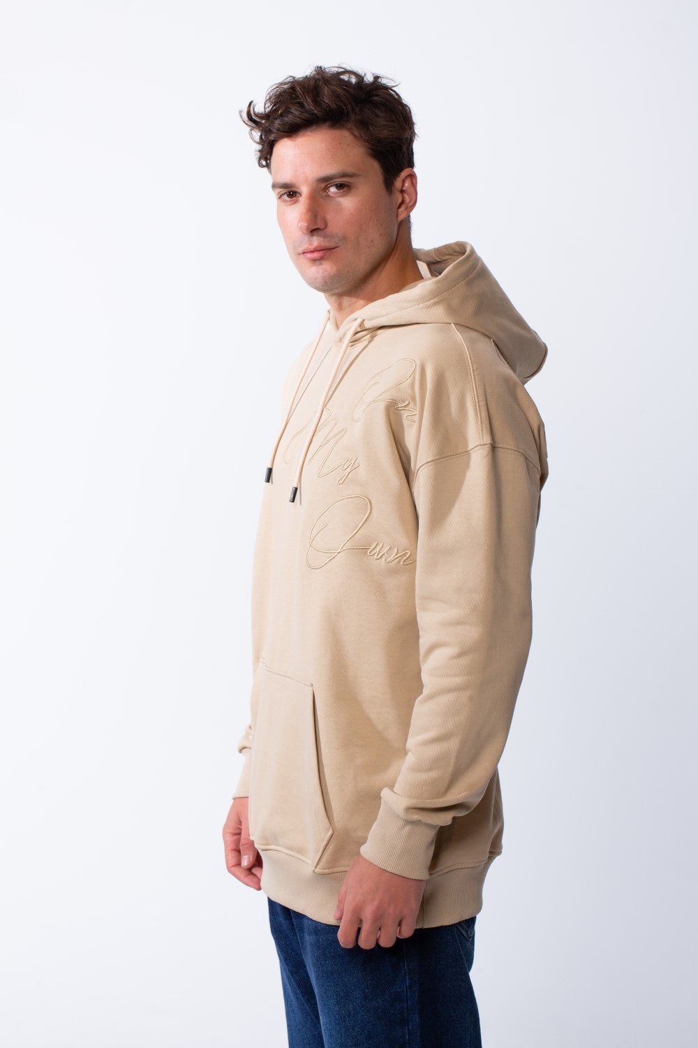 Men's Kangaroo Pockets Long Sleeves With Warp-Around Puff Text Print Comfy Regular Fit Hood Melton Sweatshirt