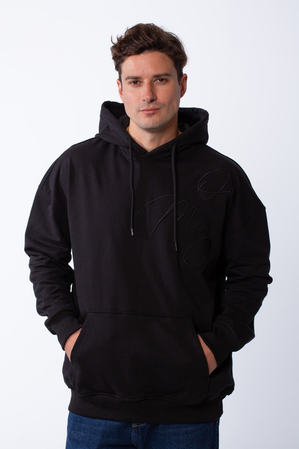 Men's Kangaroo Pockets Long Sleeves With Warp-Around Puff Text Print Comfy Regular Fit Hood Melton Sweatshirt