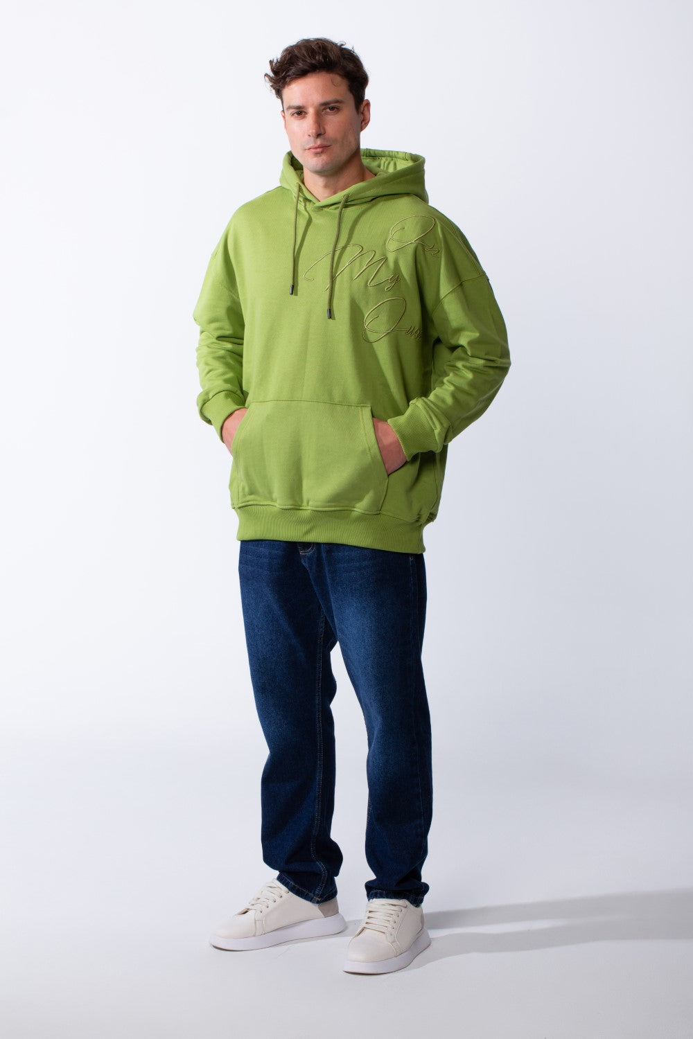 Men's Kangaroo Pockets Long Sleeves With Warp-Around Puff Text Print Comfy Regular Fit Hood Melton Sweatshirt