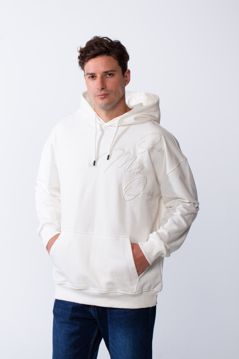 Men's Kangaroo Pockets Long Sleeves With Warp-Around Puff Text Print Comfy Regular Fit Hood Melton Sweatshirt