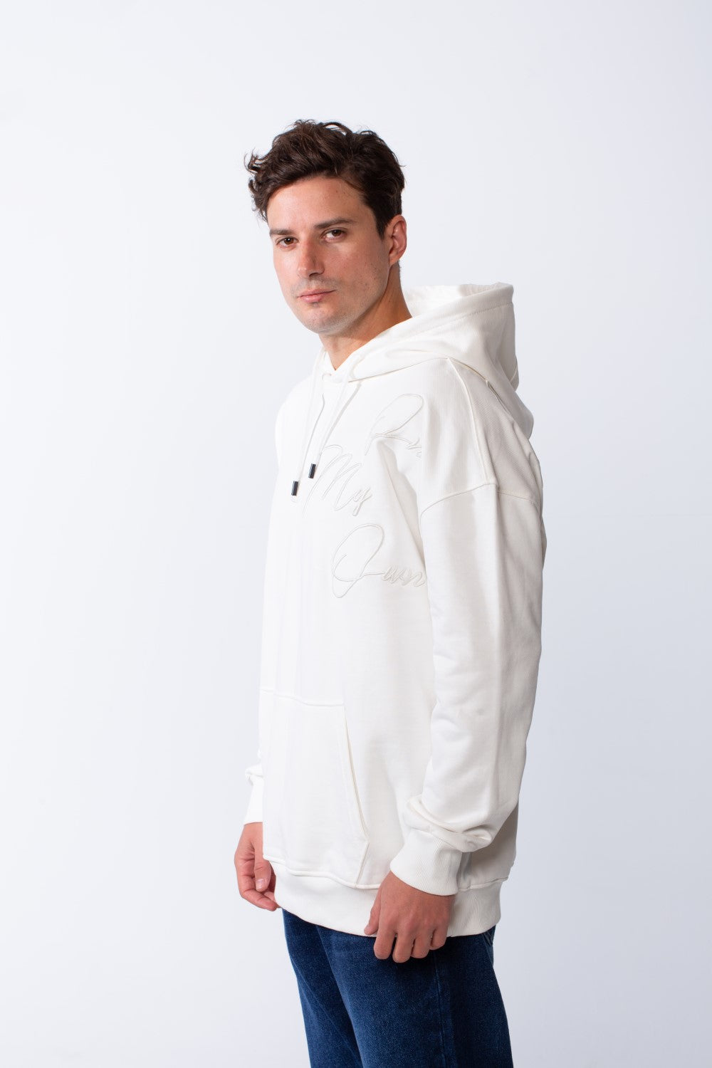 Men's Kangaroo Pockets Long Sleeves With Warp-Around Puff Text Print Comfy Regular Fit Hood Melton Sweatshirt