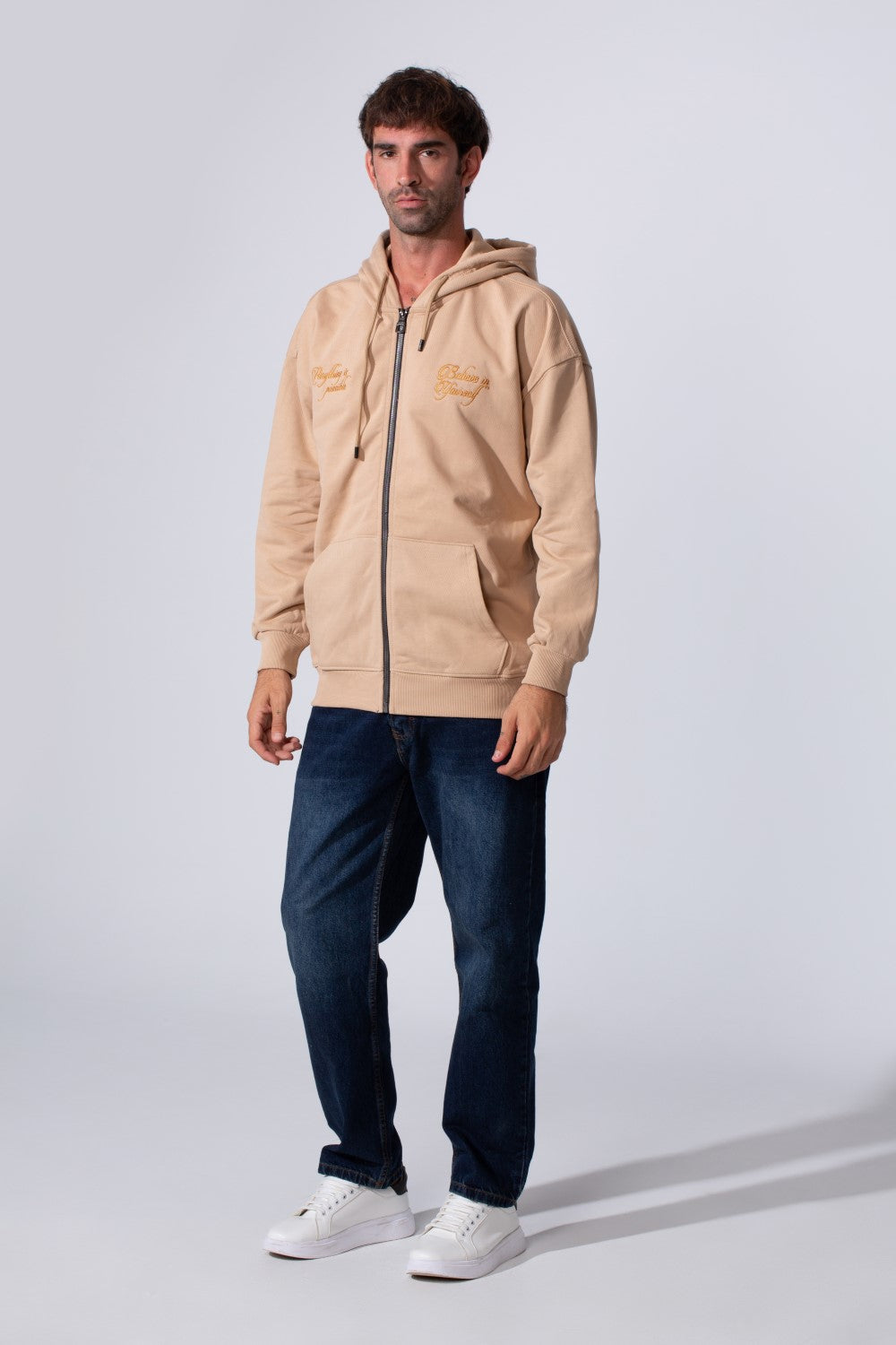 Men's Tomato Store Zip-Up Hooded Jacket With Gold Graphics Kangaroo's Split Pockets