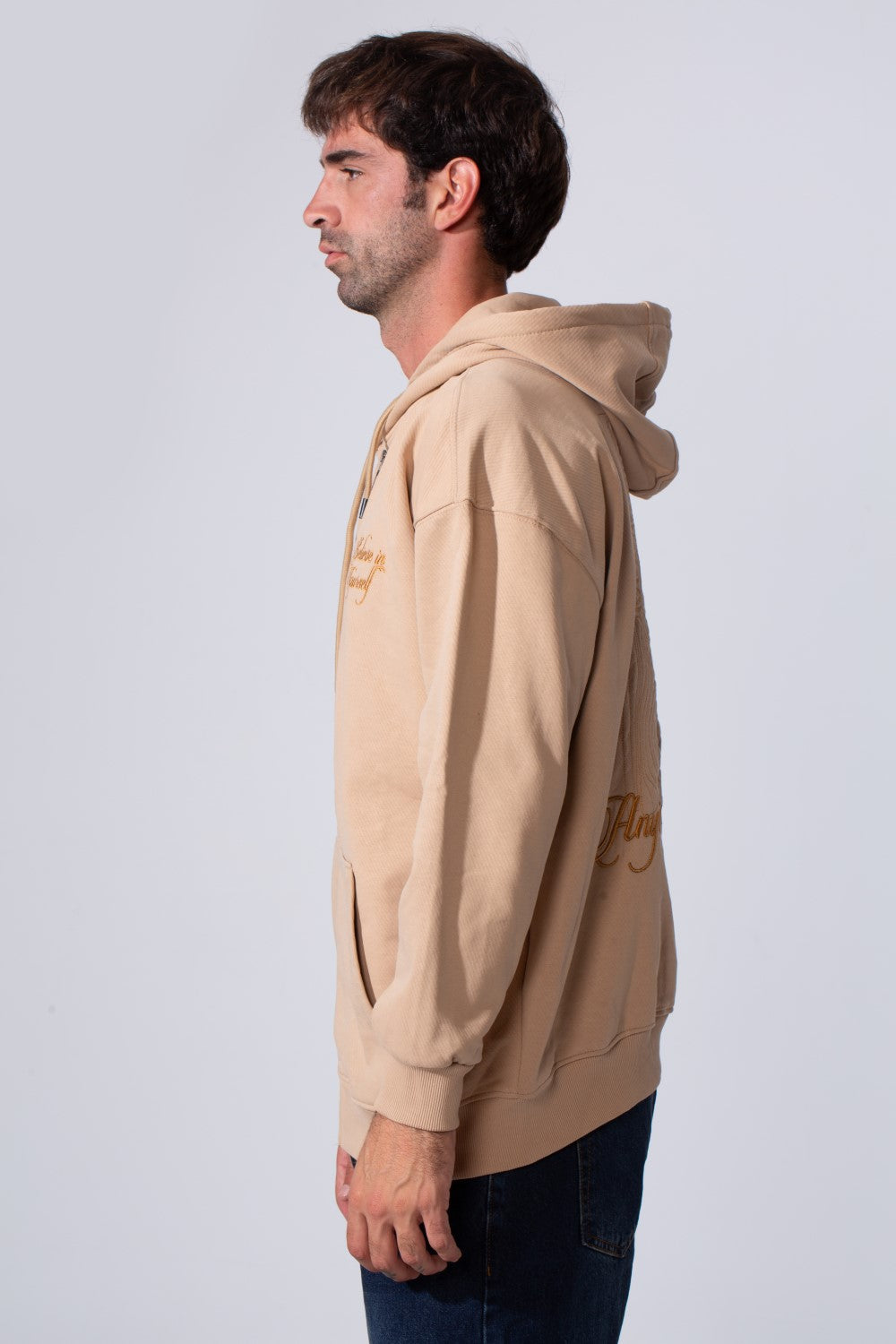 Men's Tomato Store Zip-Up Hooded Jacket With Gold Graphics Kangaroo's Split Pockets