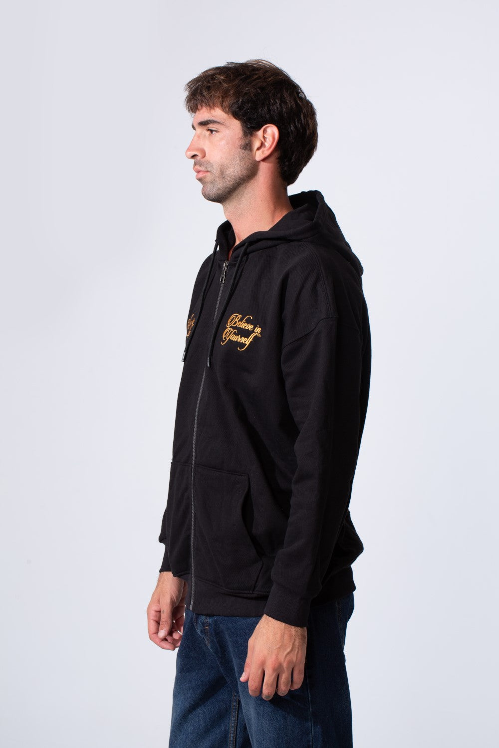 Men's Tomato Store Zip-Up Hooded Jacket With Gold Graphics Kangaroo's Split Pockets