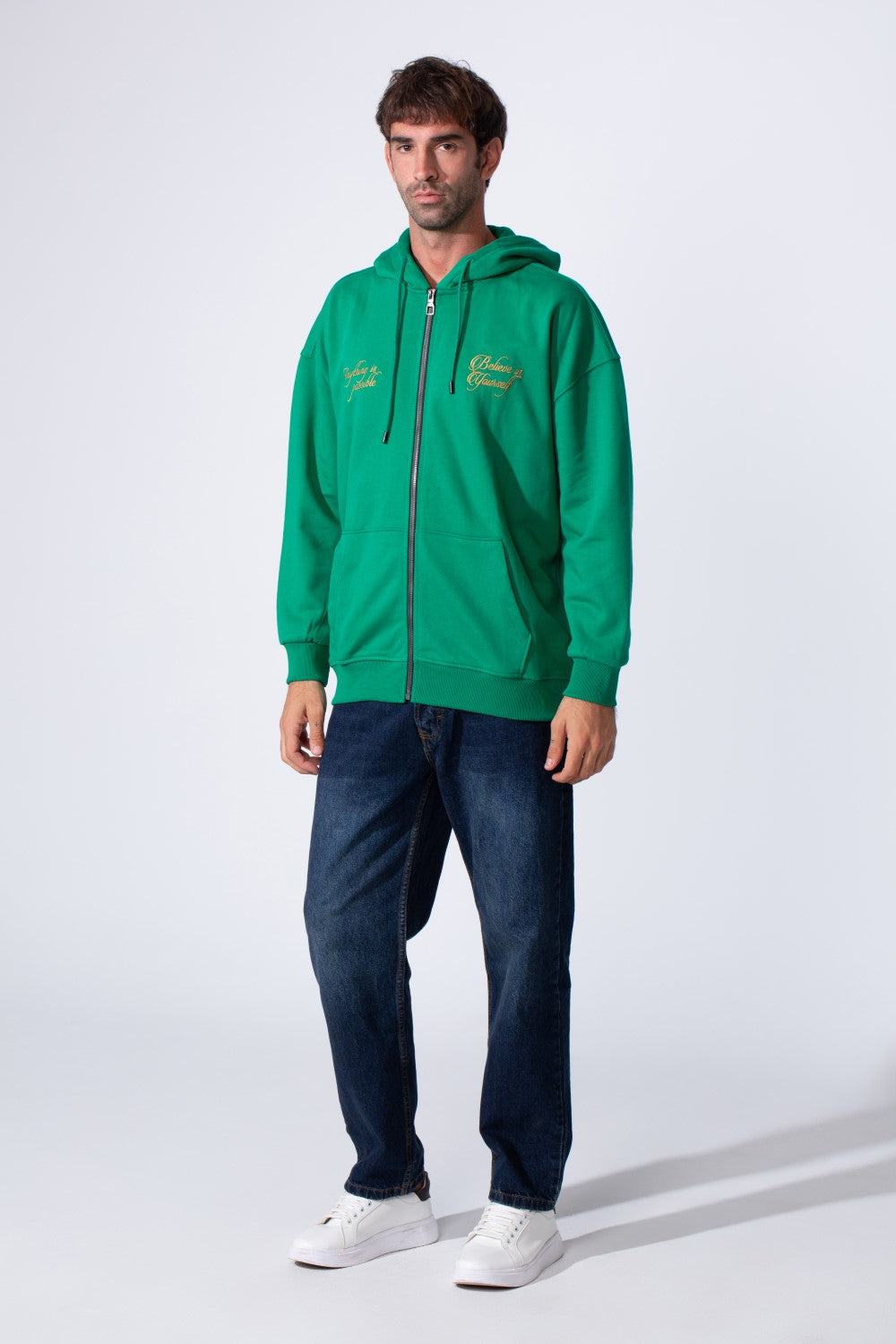 Men's Tomato Store Zip-Up Hooded Jacket With Gold Graphics Kangaroo's Split Pockets