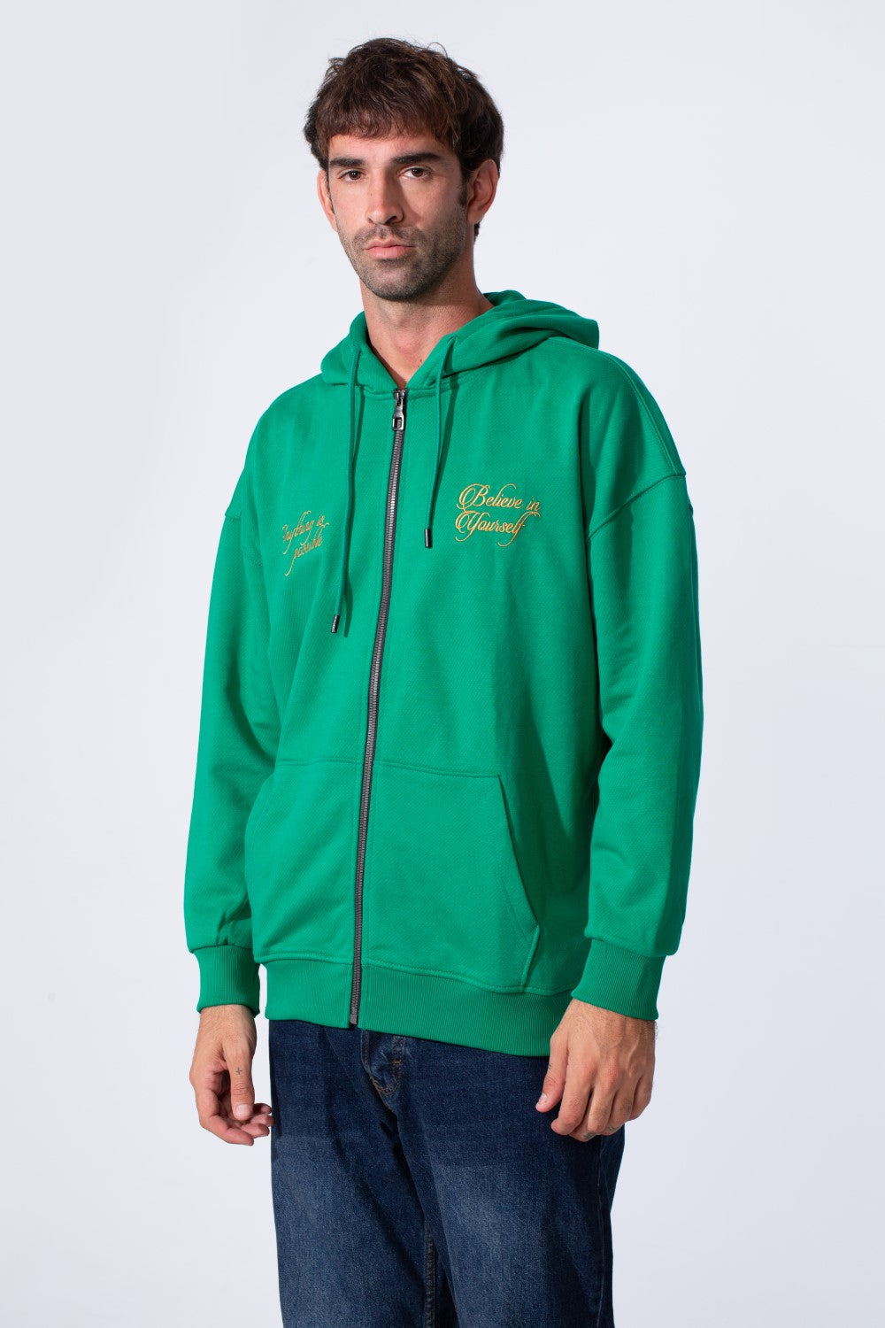 Men's Tomato Store Zip-Up Hooded Jacket With Gold Graphics Kangaroo's Split Pockets