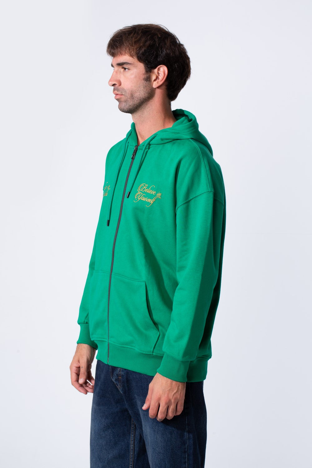 Men's Tomato Store Zip-Up Hooded Jacket With Gold Graphics Kangaroo's Split Pockets