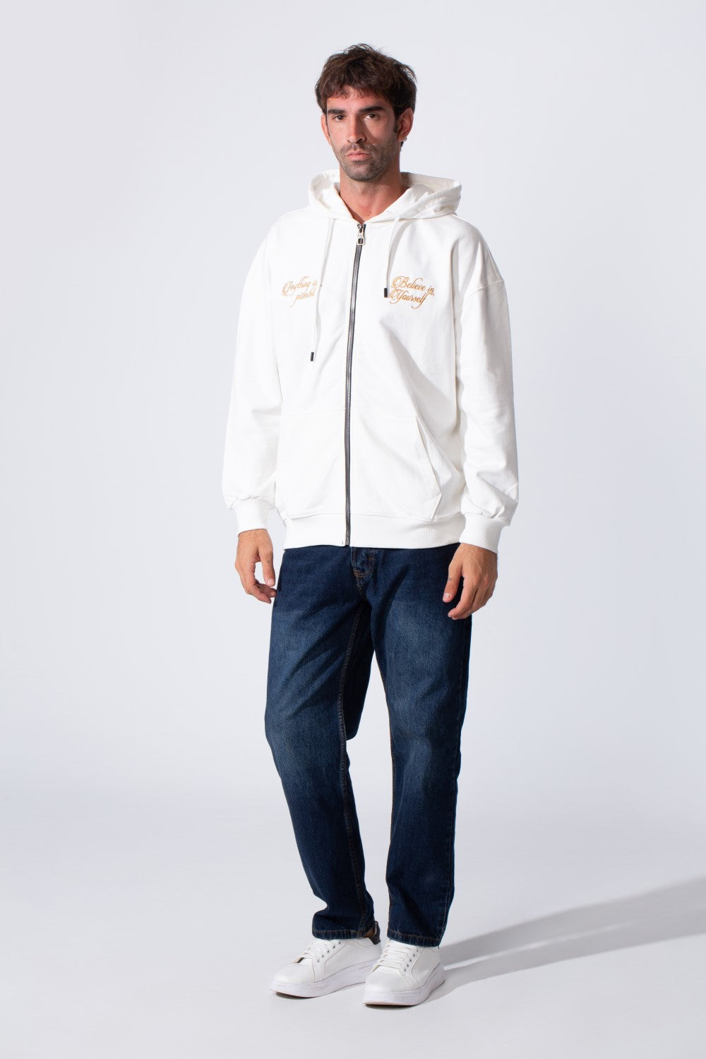 Men's Tomato Store Zip-Up Hooded Jacket With Gold Graphics Kangaroo's Split Pockets