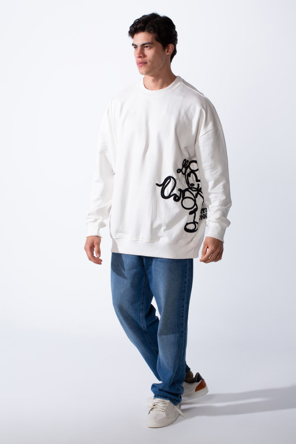 Men's Regular Fit Side Pattern Long Sleeve Crew Neckline Melton Fabric Daily Wear Sweatshirt