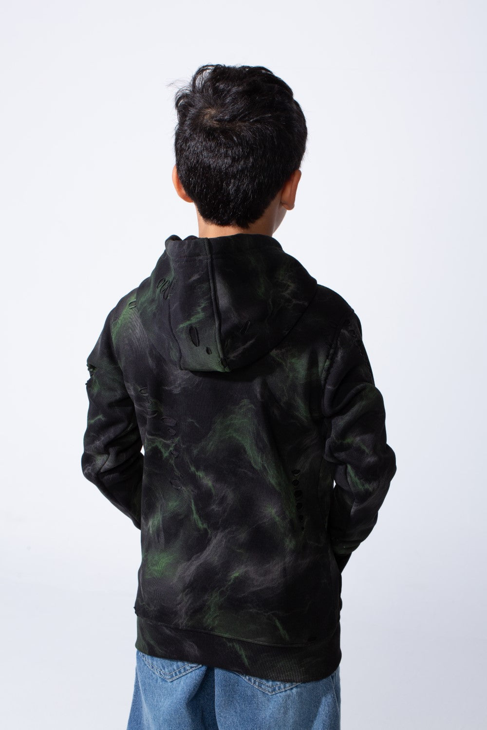 Boy’s Distressed Midnight Marble Slim Fit Hooded Sweatshirt