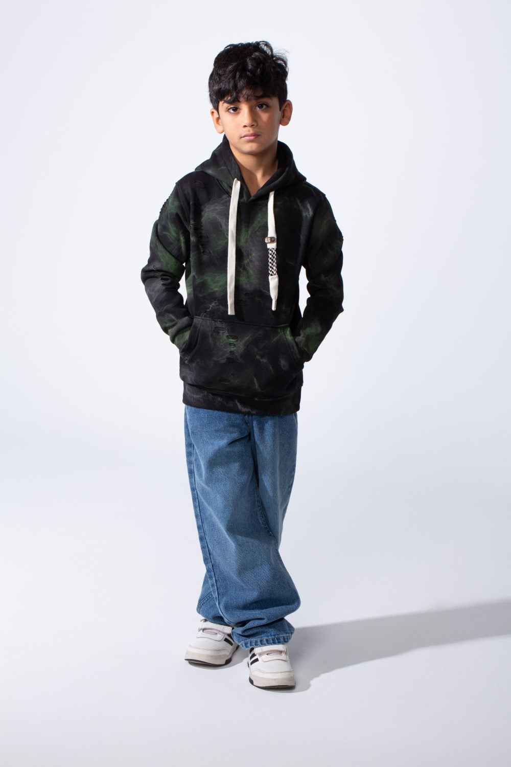 Boy’s Distressed Midnight Marble Slim Fit Hooded Sweatshirt