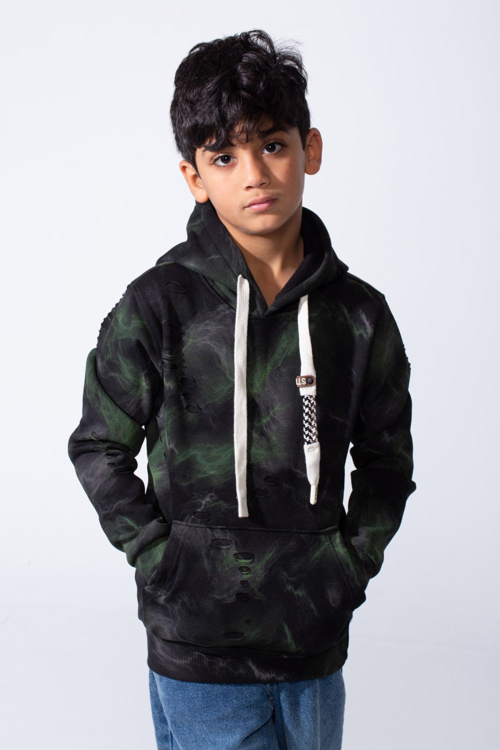 Boy’s Distressed Midnight Marble Slim Fit Hooded Sweatshirt