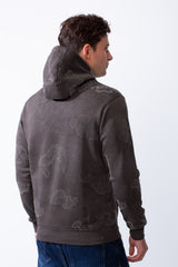 Men's Long Sleeve Kangaroo Pockets With Destressed Print Casual Look Slim Fit Hooded Sweatshirt