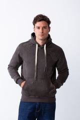 Men's Long Sleeve Kangaroo Pockets With Destressed Print Casual Look Slim Fit Hooded Sweatshirt