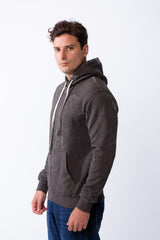 Men's Long Sleeve Kangaroo Pockets With Destressed Print Casual Look Slim Fit Hooded Sweatshirt
