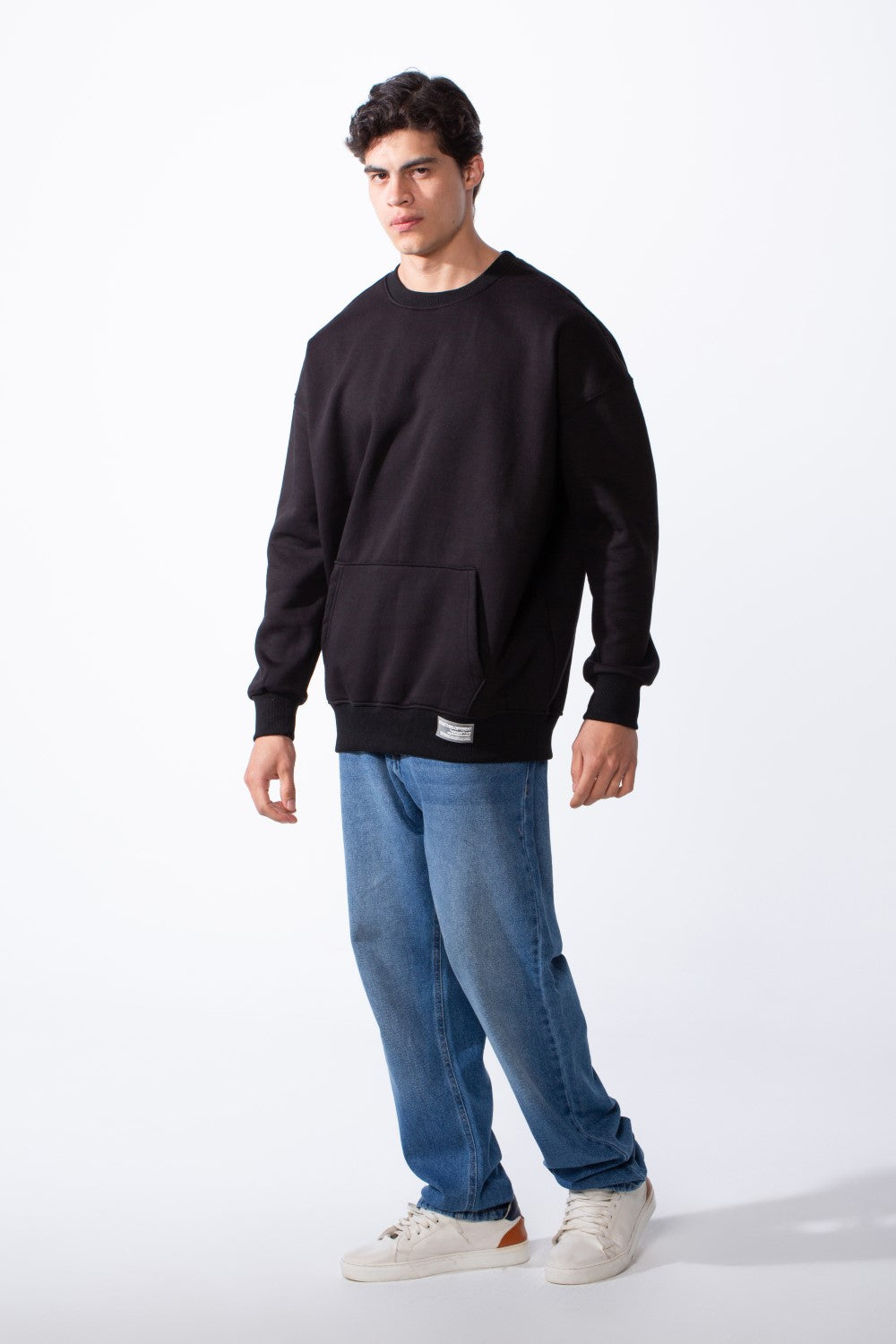 Men's Regular Fit Long Sleeve Crew Neck Kangaroo Pocket Knit Comfortable Melton Sweatshirt