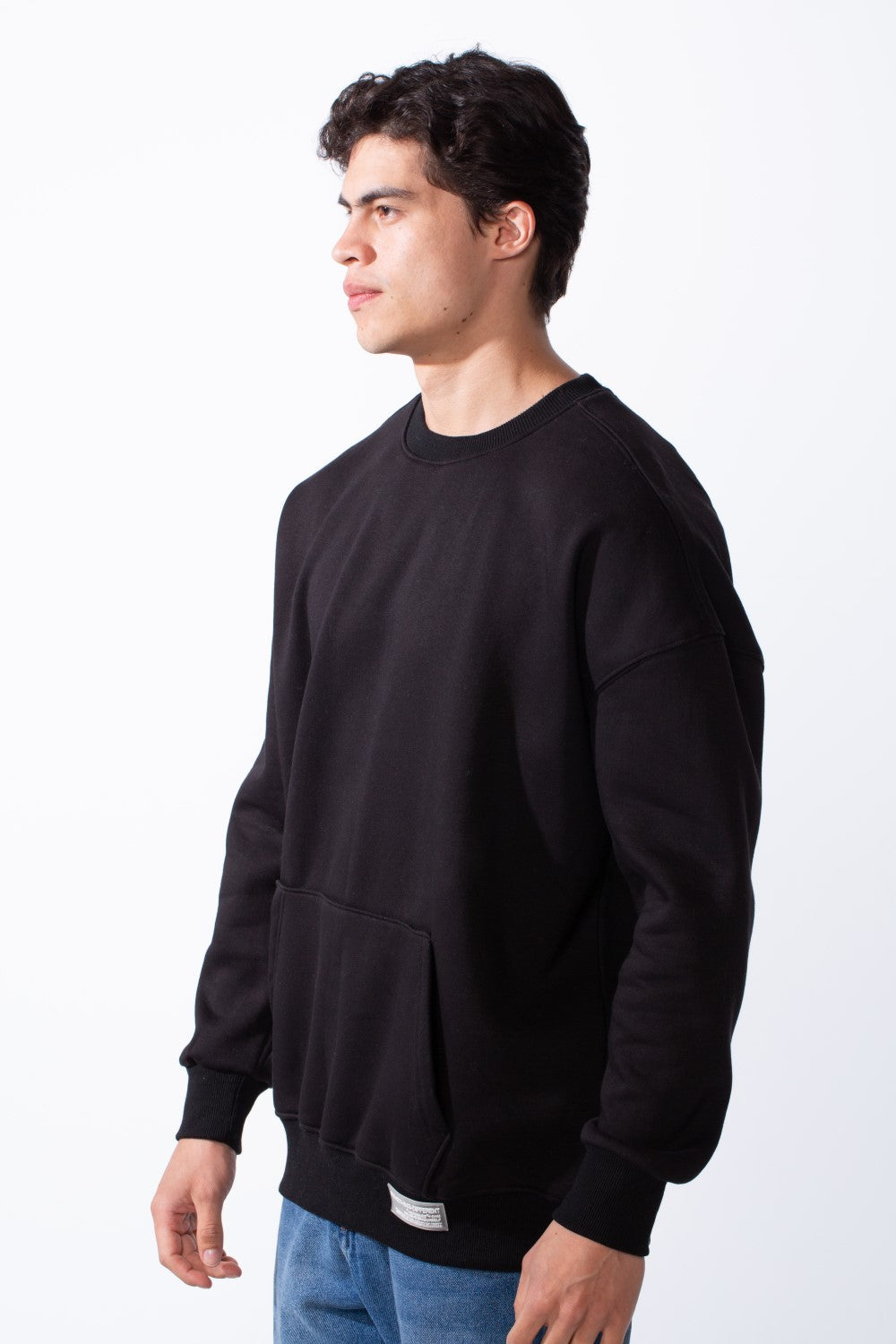 Men's Regular Fit Long Sleeve Crew Neck Kangaroo Pocket Knit Comfortable Melton Sweatshirt