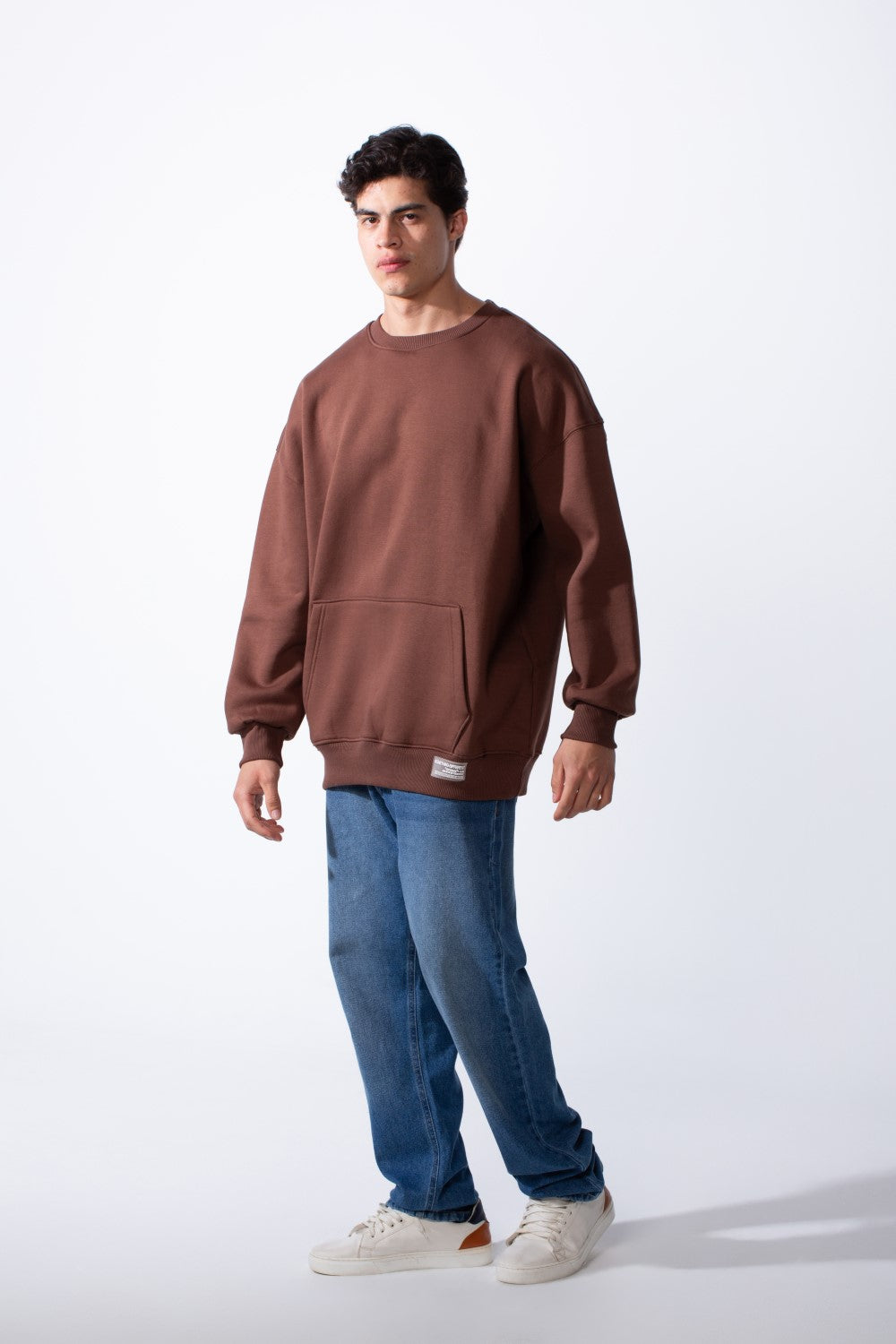 Men's Regular Fit Long Sleeve Crew Neck Kangaroo Pocket Knit Comfortable Melton Sweatshirt