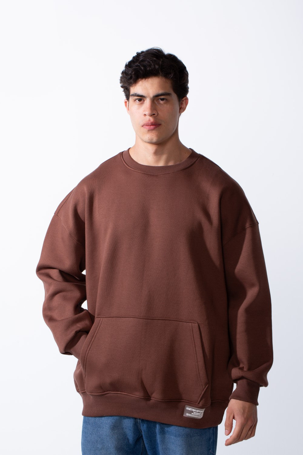 Men's Regular Fit Long Sleeve Crew Neck Kangaroo Pocket Knit Comfortable Melton Sweatshirt