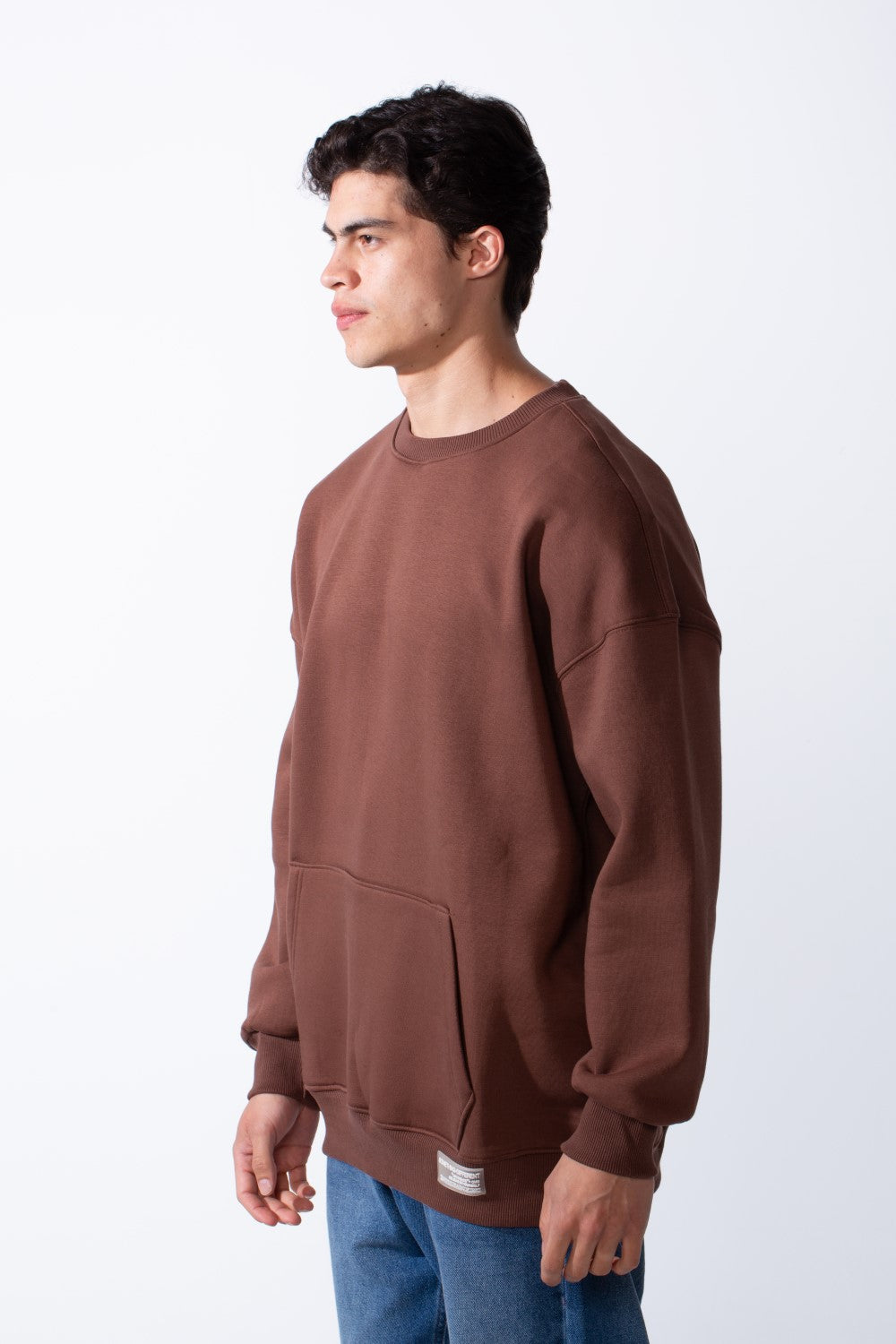 Men's Regular Fit Long Sleeve Crew Neck Kangaroo Pocket Knit Comfortable Melton Sweatshirt
