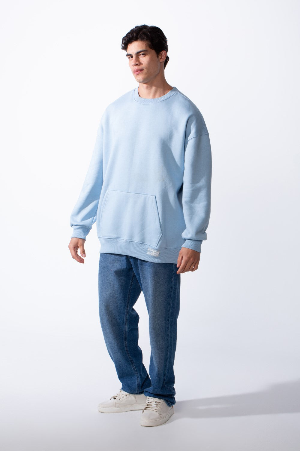 Men's Regular Fit Long Sleeve Crew Neck Kangaroo Pocket Knit Comfortable Melton Sweatshirt