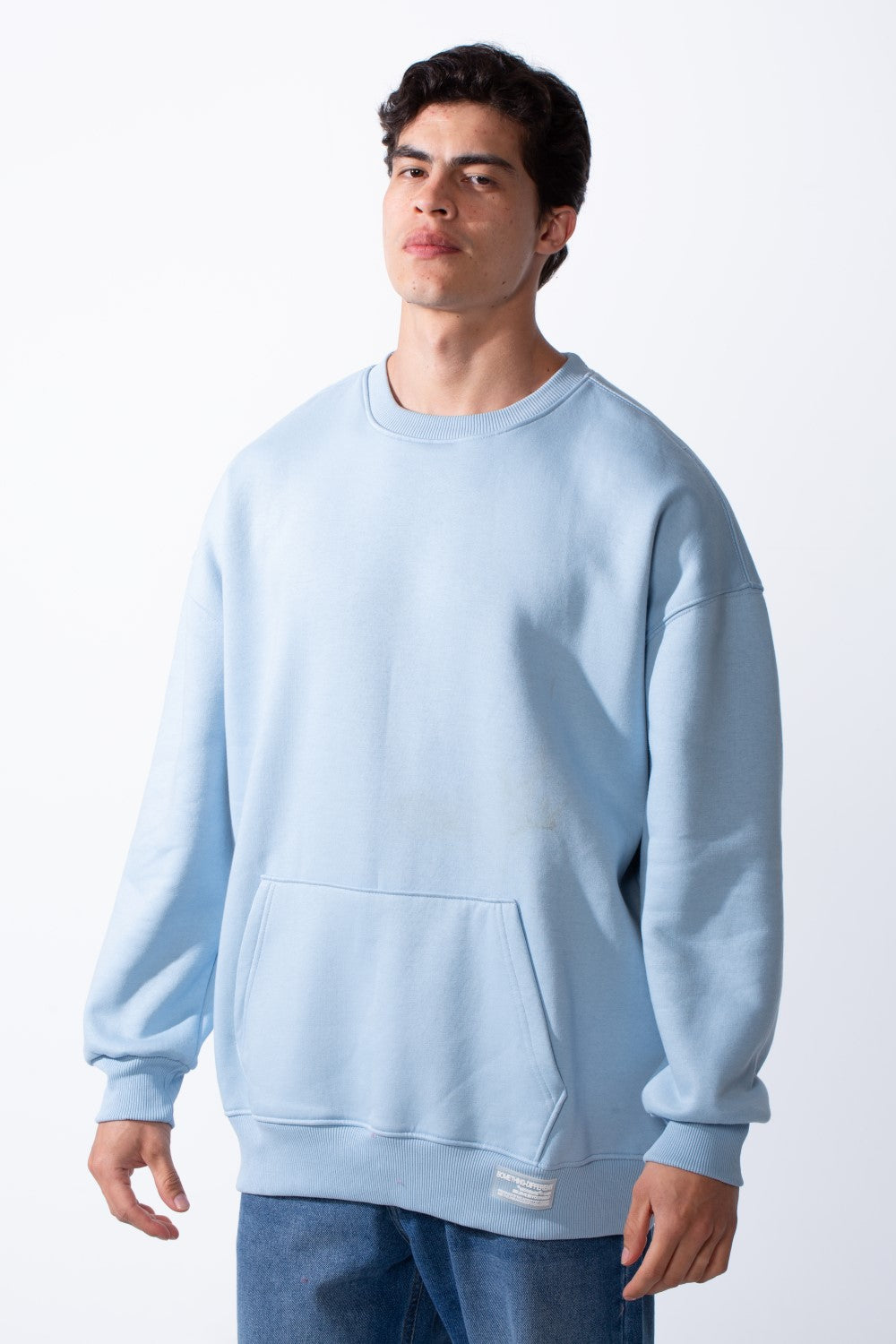 Men's Regular Fit Long Sleeve Crew Neck Kangaroo Pocket Knit Comfortable Melton Sweatshirt