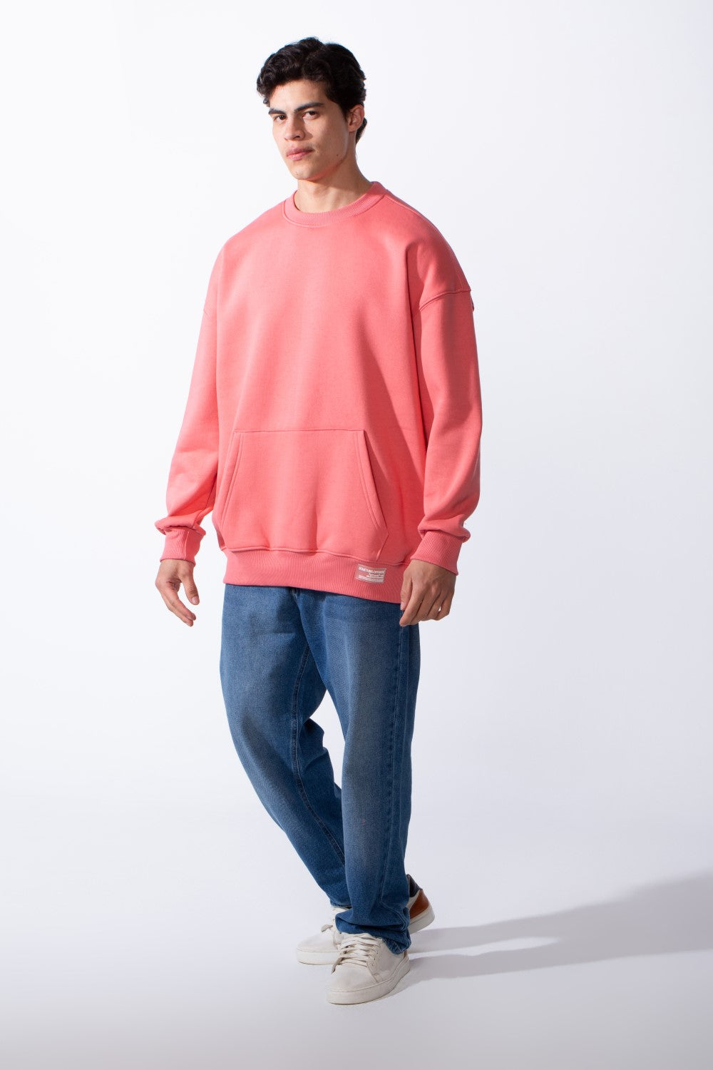 Men's Regular Fit Long Sleeve Crew Neck Kangaroo Pocket Knit Comfortable Melton Sweatshirt
