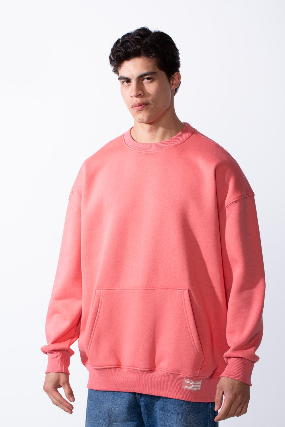 Men's Regular Fit Long Sleeve Crew Neck Kangaroo Pocket Knit Comfortable Melton Sweatshirt