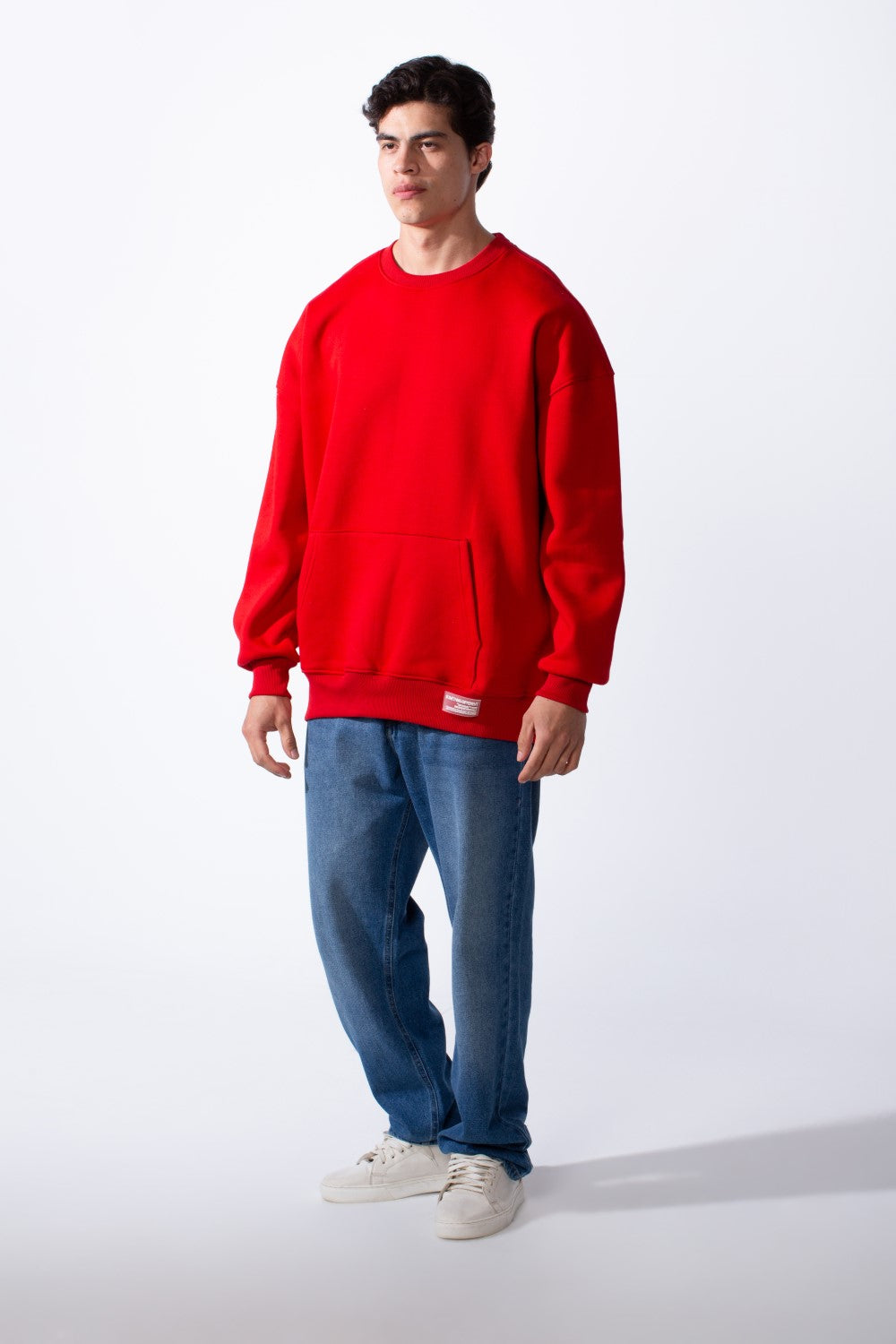 Men's Regular Fit Long Sleeve Crew Neck Kangaroo Pocket Knit Comfortable Melton Sweatshirt