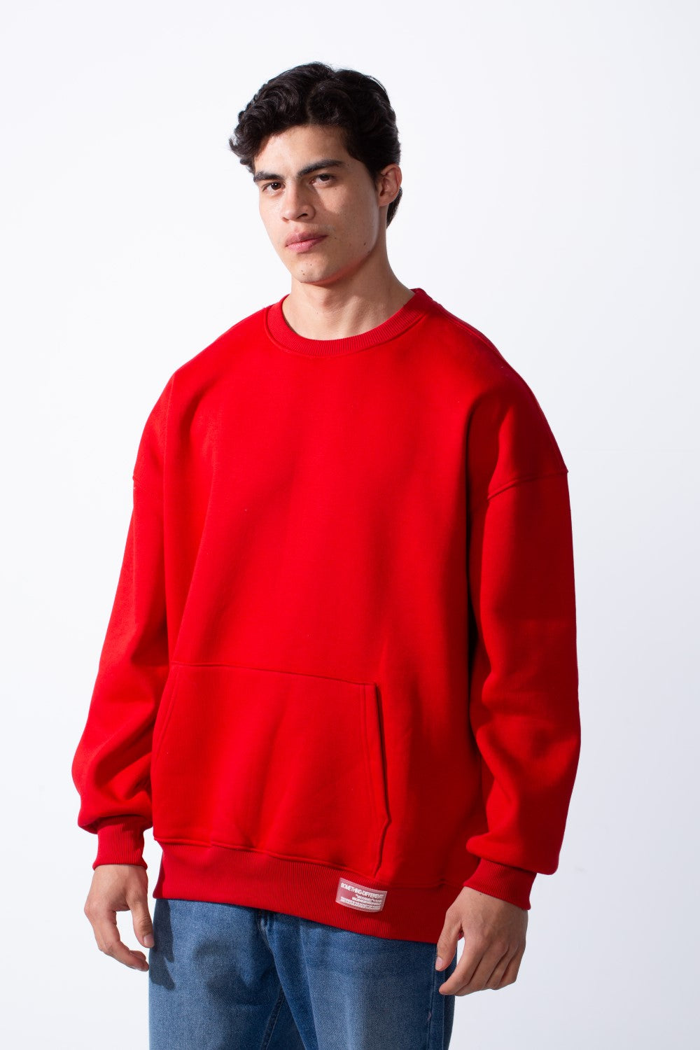 Men's Regular Fit Long Sleeve Crew Neck Kangaroo Pocket Knit Comfortable Melton Sweatshirt