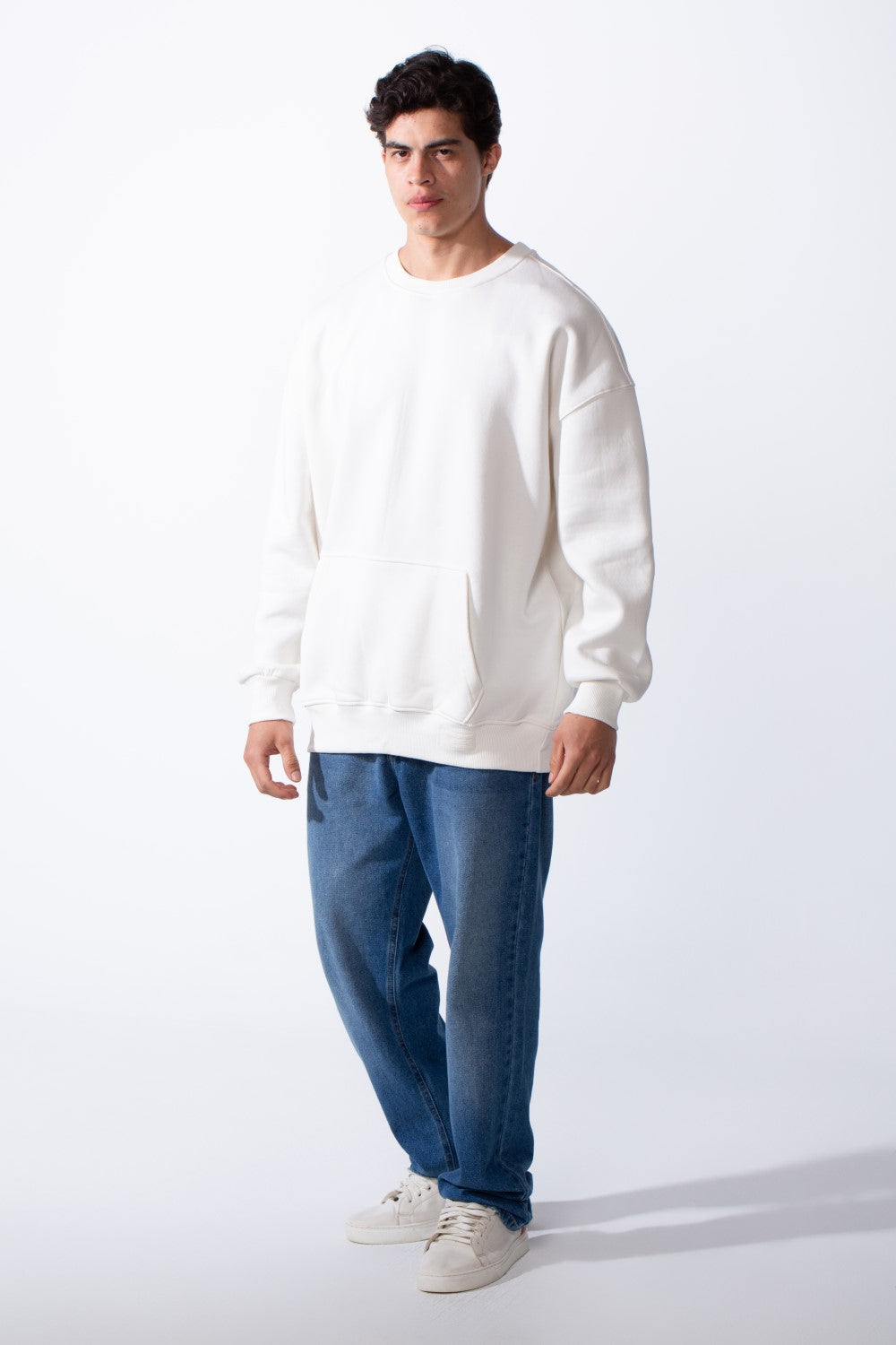 Men's Regular Fit Long Sleeve Crew Neck Kangaroo Pocket Knit Comfortable Melton Sweatshirt