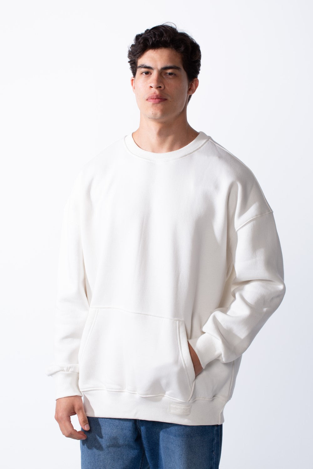 Men's Regular Fit Long Sleeve Crew Neck Kangaroo Pocket Knit Comfortable Melton Sweatshirt