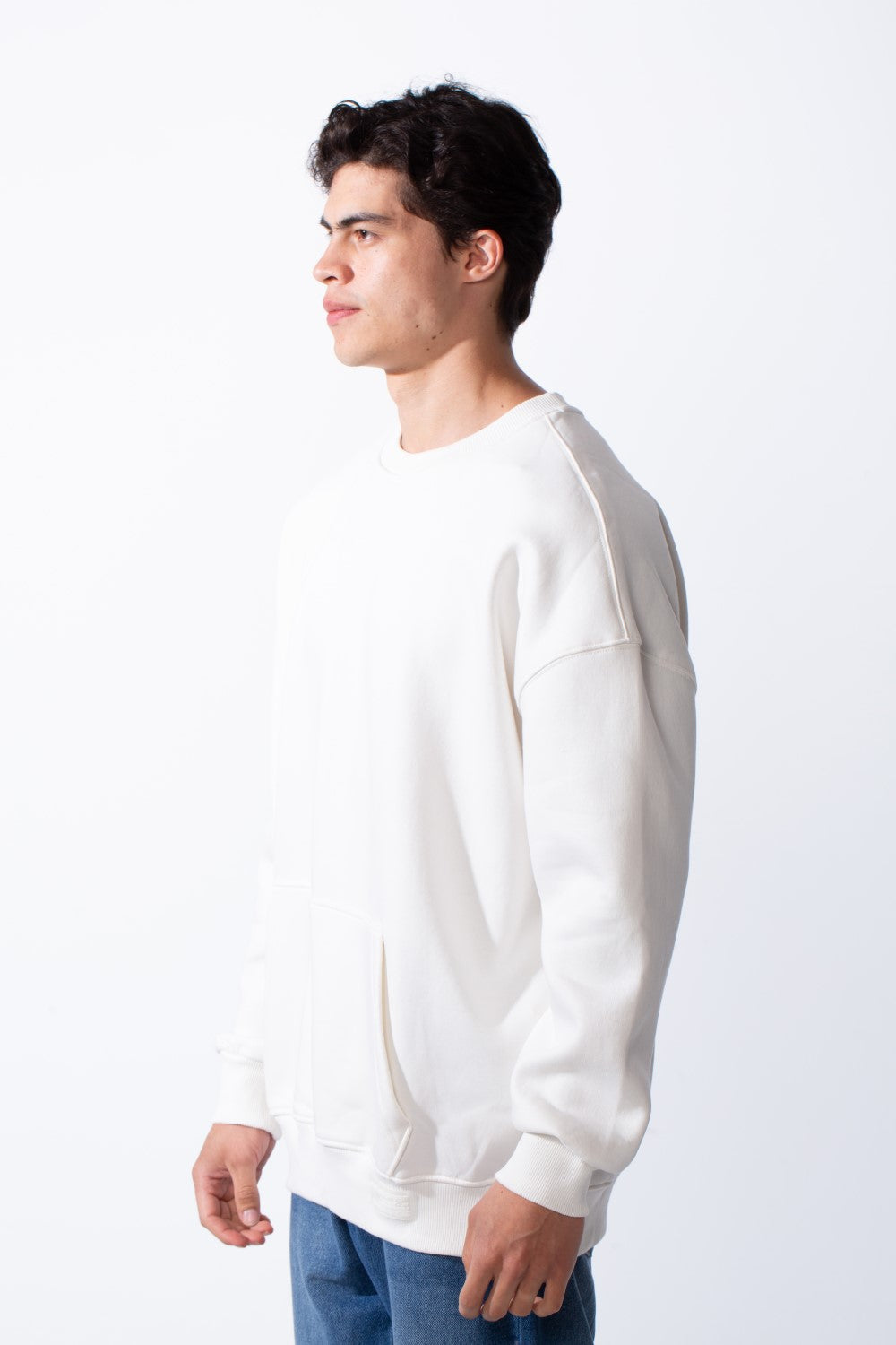 Men's Regular Fit Long Sleeve Crew Neck Kangaroo Pocket Knit Comfortable Melton Sweatshirt