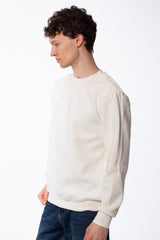 Men's Panelled Crewneck Sweatshirt Tonal Debossed Floral Patterns Overlays Sleeves Ribbed Neckline Cuffs And Hem Streetwear Feel