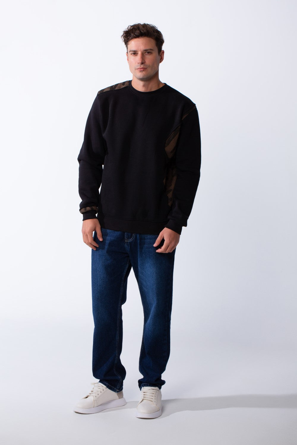 Men's Long Sleeves Crew Neck Unique Side Text Print Slim Fit Melton Casual Sweatshirt