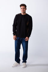 Men's Long Sleeves Crew Neck Unique Side Text Print Slim Fit Melton Casual Sweatshirt