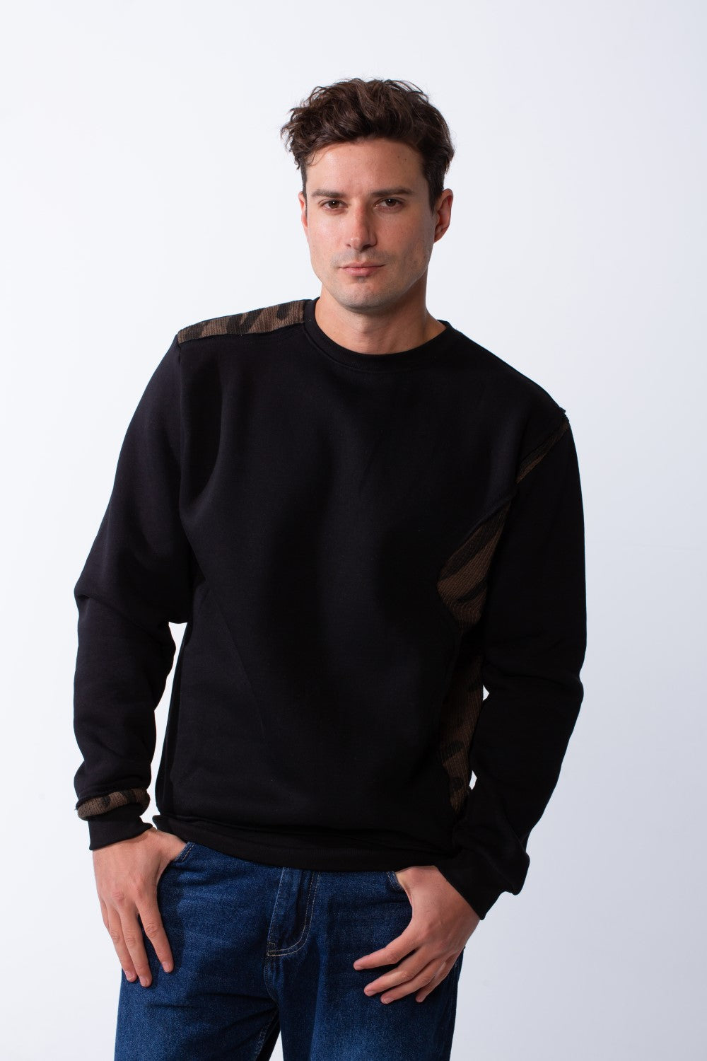 Men's Long Sleeves Crew Neck Unique Side Text Print Slim Fit Melton Casual Sweatshirt