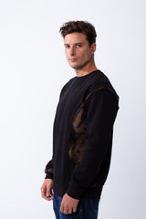 Men's Long Sleeves Crew Neck Unique Side Text Print Slim Fit Melton Casual Sweatshirt