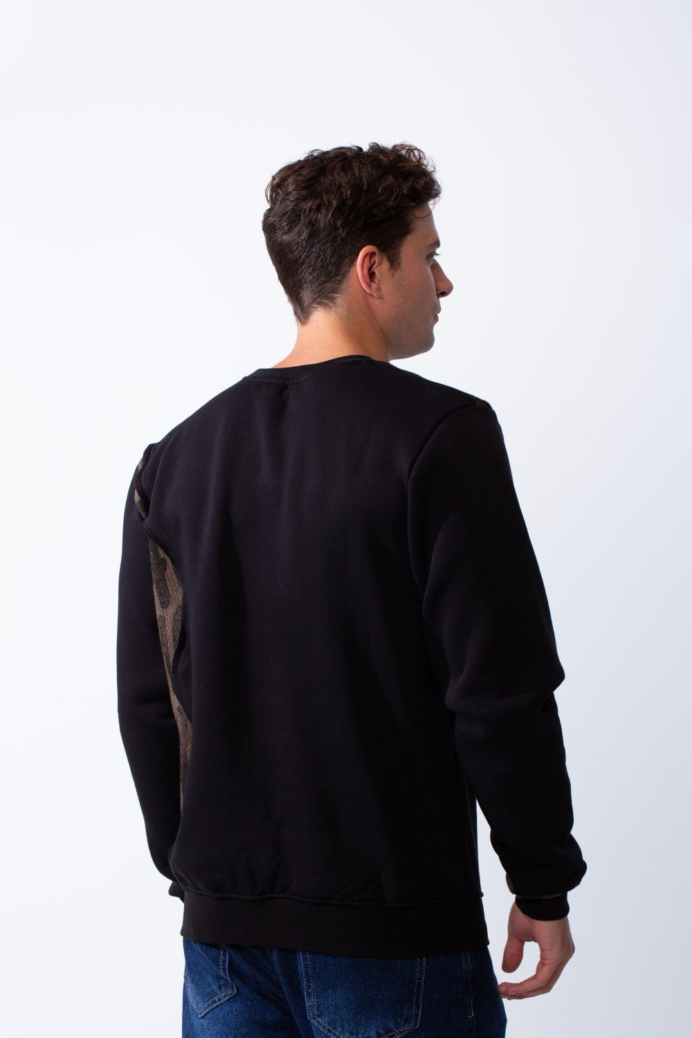 Men's Long Sleeves Crew Neck Unique Side Text Print Slim Fit Melton Casual Sweatshirt