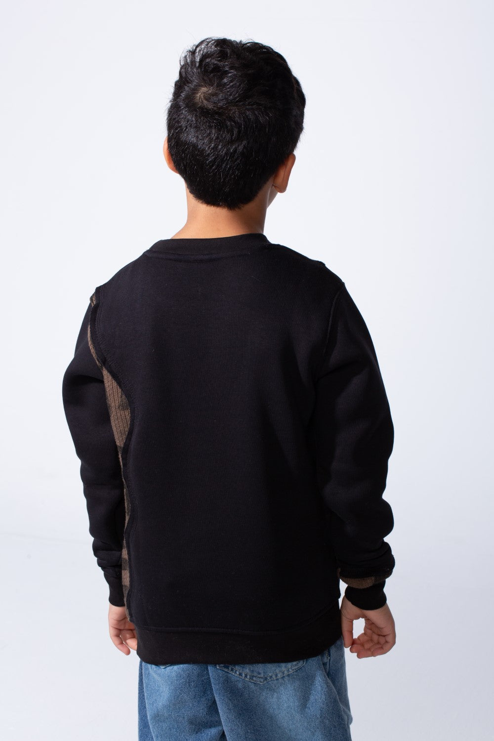Boy’s Slim Fit Melton Contrast Camo Print Shoulder Detail Crew Neck Sweatshirt