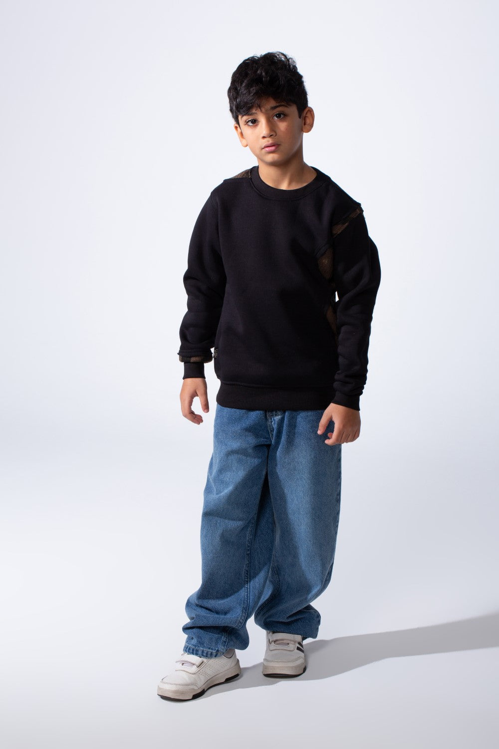 Boy’s Slim Fit Melton Contrast Camo Print Shoulder Detail Crew Neck Sweatshirt