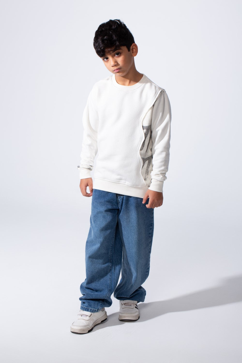 Boy’s Slim Fit Melton Contrast Camo Print Shoulder Detail Crew Neck Sweatshirt