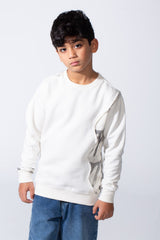 Boy’s Slim Fit Melton Contrast Camo Print Shoulder Detail Crew Neck Sweatshirt