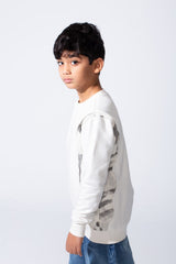 Boy’s Slim Fit Melton Contrast Camo Print Shoulder Detail Crew Neck Sweatshirt