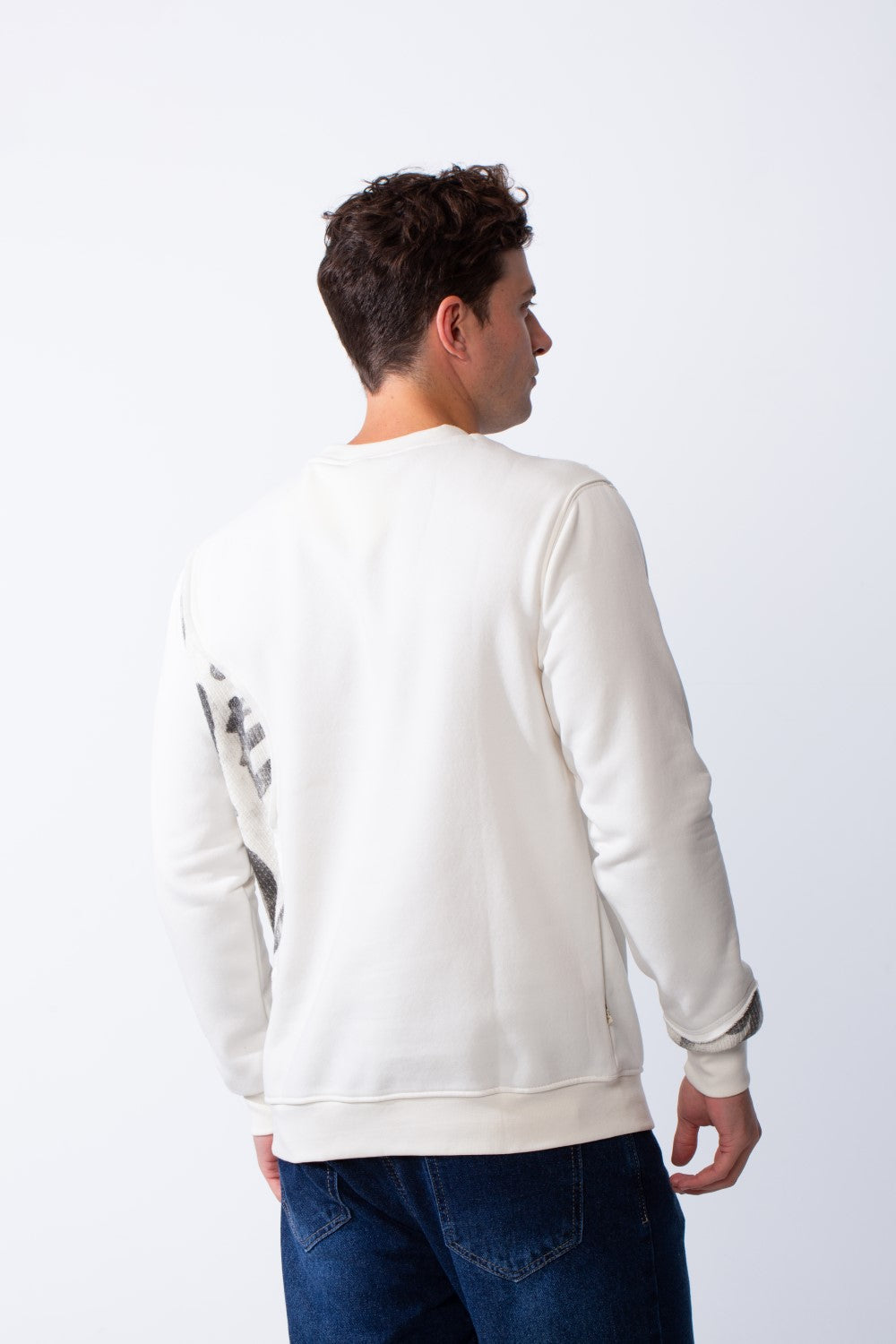 Men's Long Sleeves Crew Neck Unique Side Text Print Slim Fit Melton Casual Sweatshirt