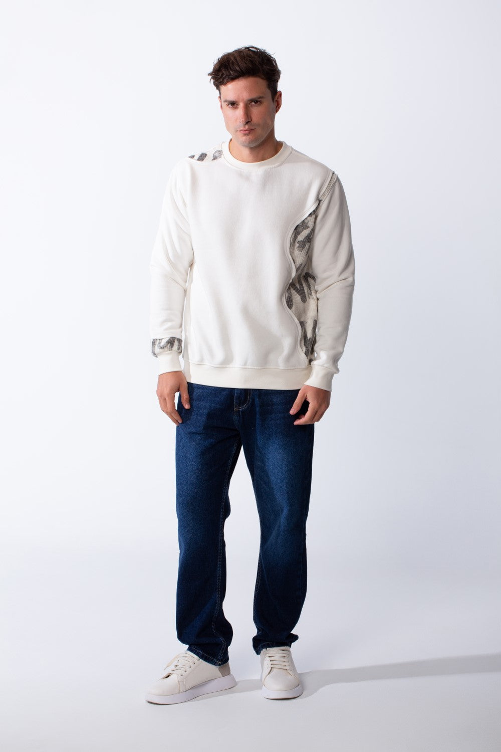 Men's Long Sleeves Crew Neck Unique Side Text Print Slim Fit Melton Casual Sweatshirt