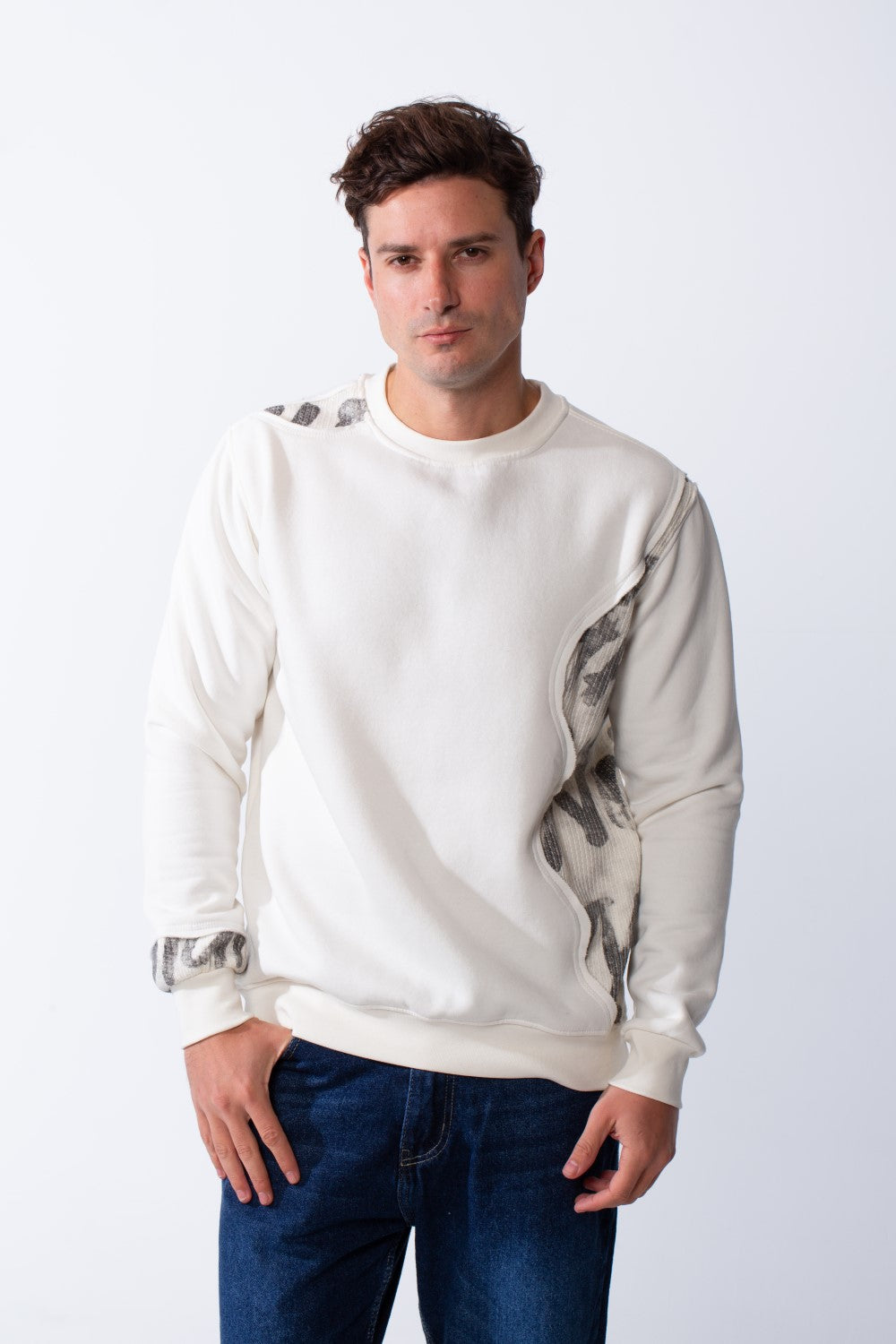 Men's Long Sleeves Crew Neck Unique Side Text Print Slim Fit Melton Casual Sweatshirt
